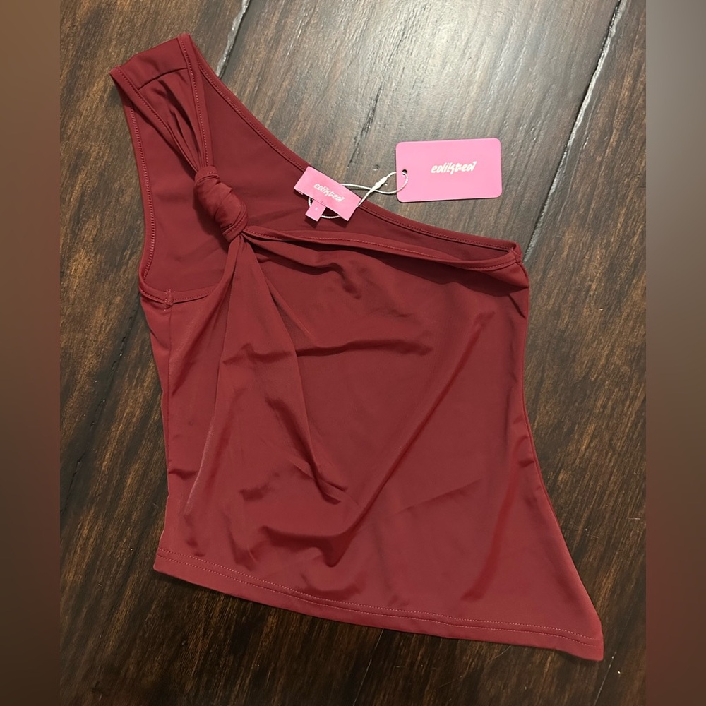 Edikted Burgundy asymmetrical One-Shoulder tank top